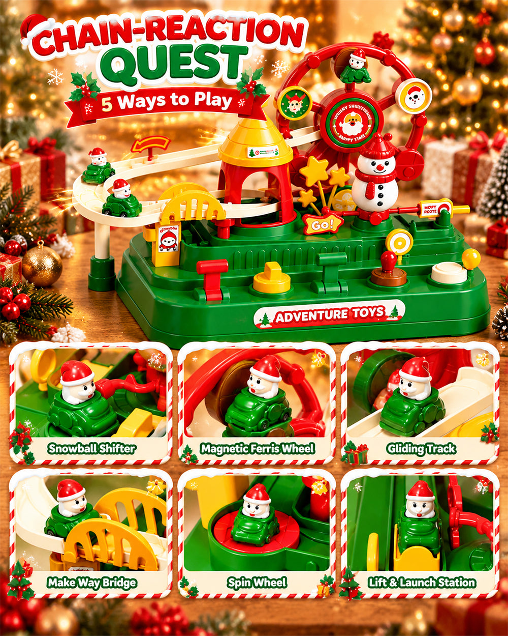 Christmas Race Track Car Toy with 5 Mini Cars Mechanical Car Adventure Playset for Boys Girls