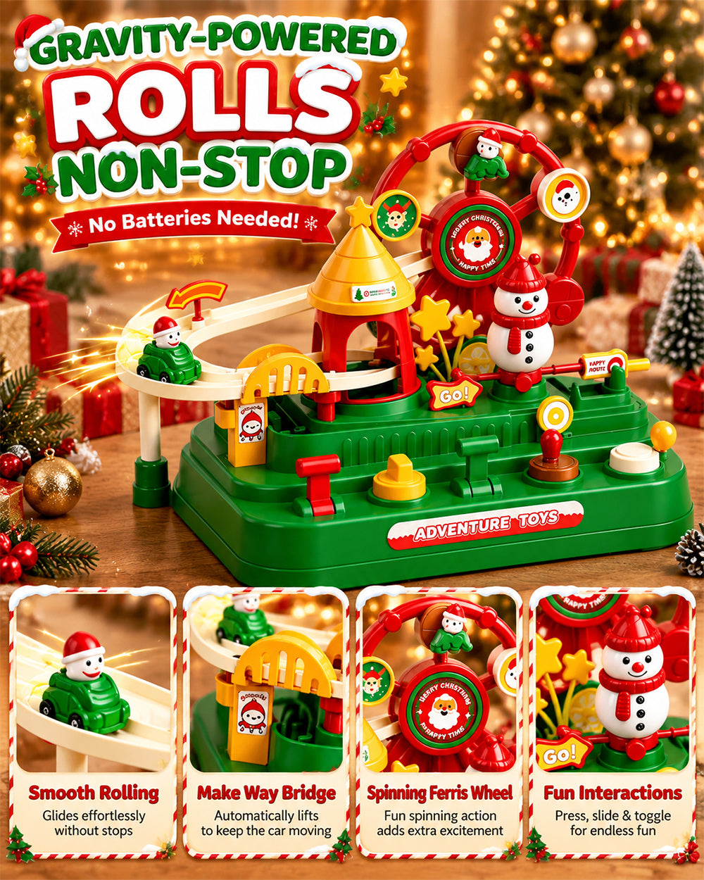 Christmas Race Track Car Toy with 5 Mini Cars Mechanical Car Adventure Playset for Boys Girls