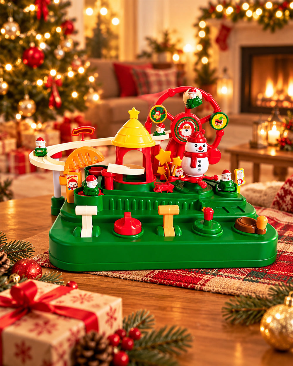 Christmas Race Track Car Toy with 5 Mini Cars Mechanical Car Adventure Playset for Boys Girls