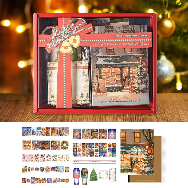Christmas Scrapbook Stickers Set with Notebook Greeting Card Decals Sticky Notes DIY Sticker Books Holiday Decoration