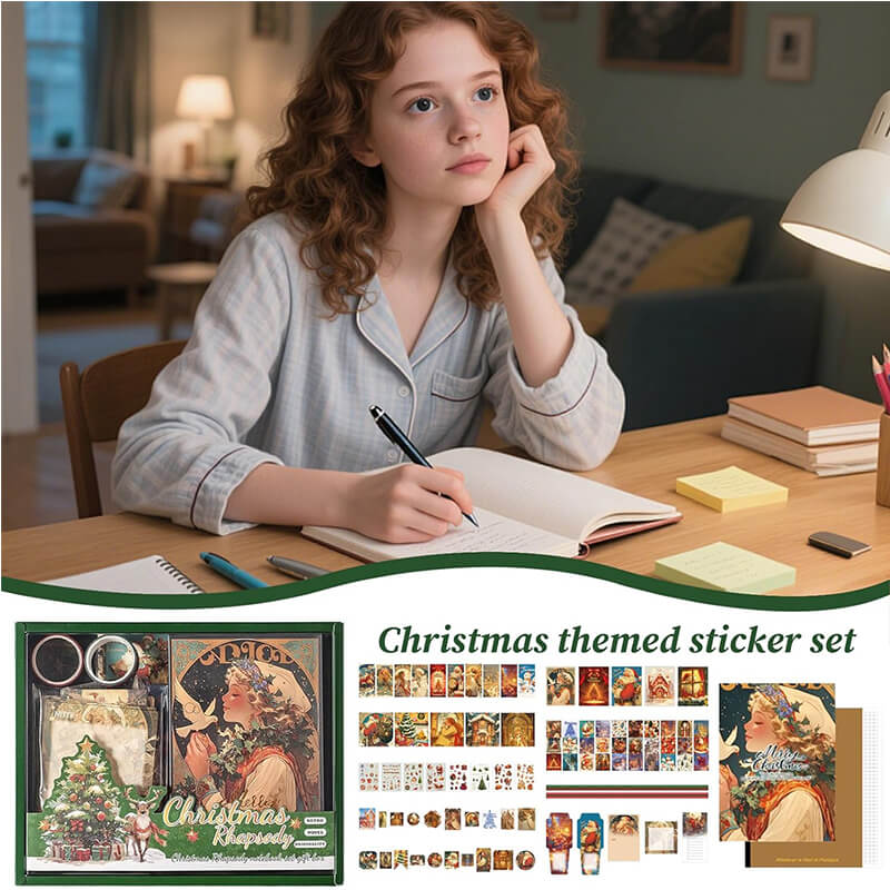 Christmas Scrapbook Stickers Set with Notebook Greeting Card Decals Sticky Notes DIY Sticker Books Holiday Decoration