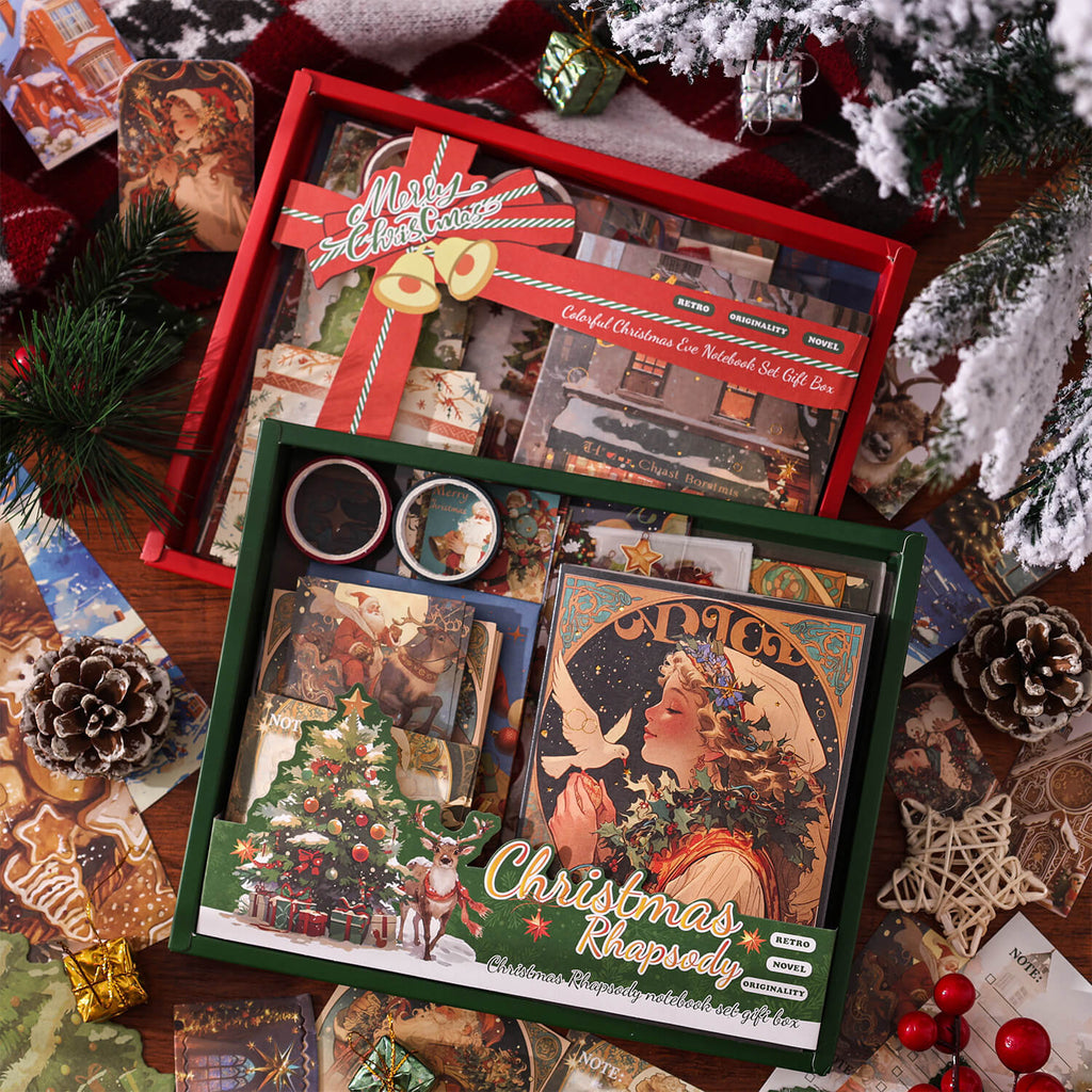 Christmas Scrapbook Stickers Set with Notebook Greeting Card Decals Sticky Notes DIY Sticker Books Holiday Decoration