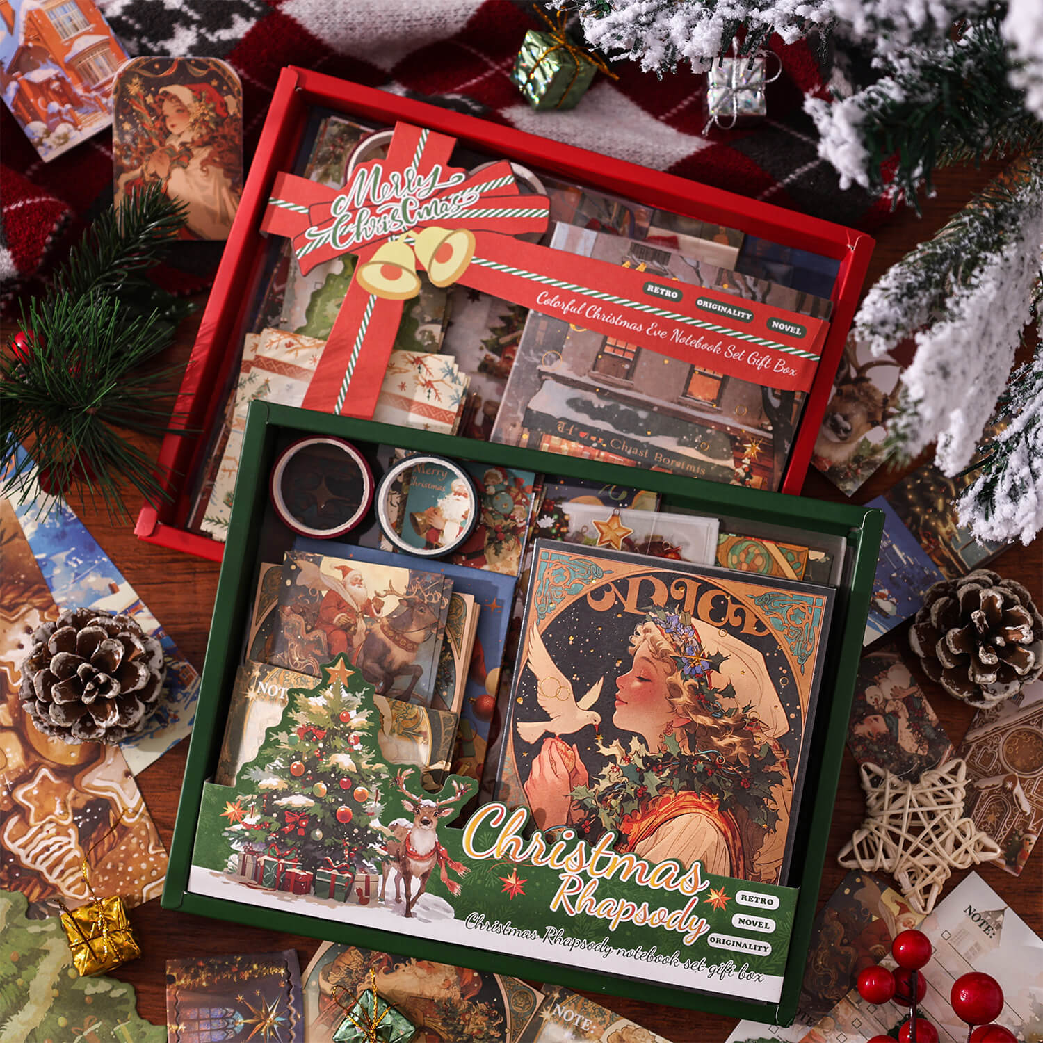 Christmas Scrapbook Stickers Set with Notebook Greeting Card Decals Sticky Notes DIY Sticker Books Holiday Decoration
