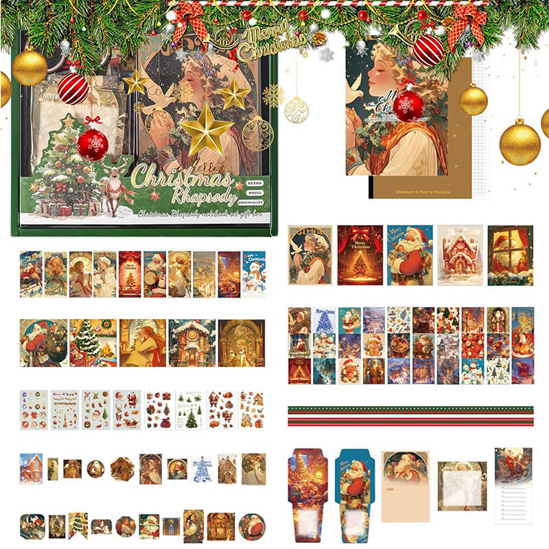 Christmas Scrapbook Stickers Set with Notebook Greeting Card Decals Sticky Notes DIY Sticker Books Holiday Decoration