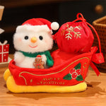 Christmas Sleigh Plush Toys Stuffed Animals Santa Claus Snowman Penguin Doll Movable Sleigh Holiday Toys