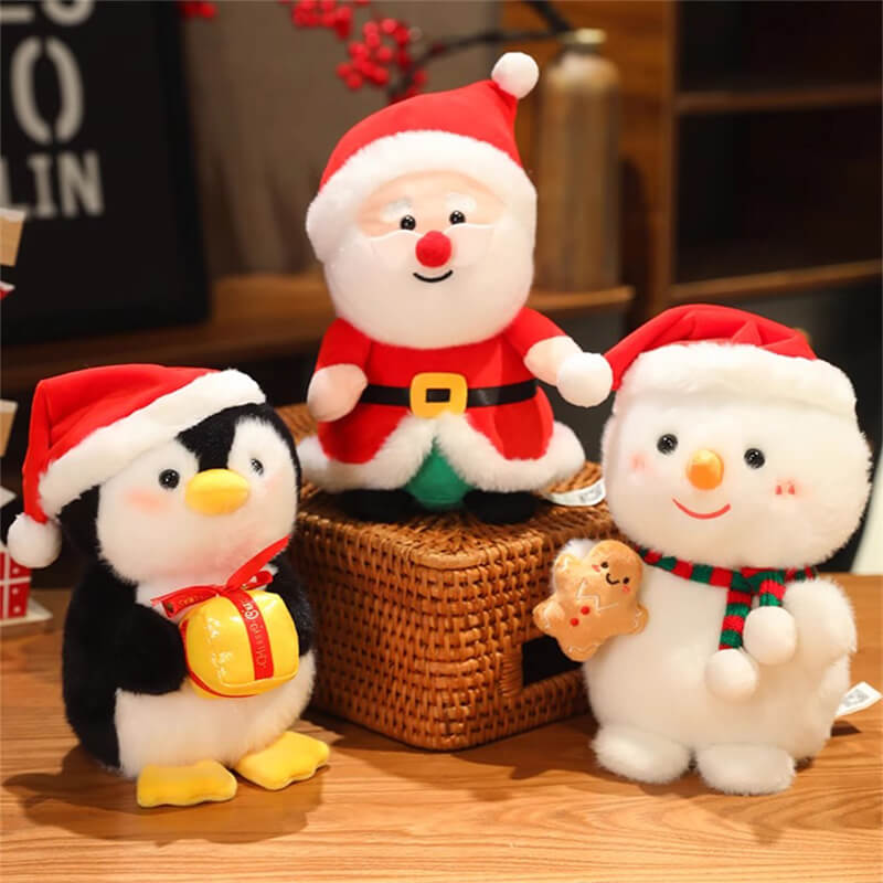 Christmas Sleigh Plush Toys Stuffed Animals Santa Claus Snowman Penguin Doll Movable Sleigh Holiday Toys