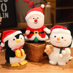 Christmas Sleigh Plush Toys Stuffed Animals Santa Claus Snowman Penguin Doll Movable Sleigh Holiday Toys