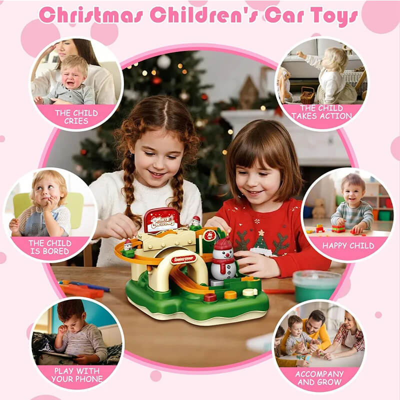 Kids Christmas Slippery Slide Adventure Toy Interactive Track Car with Snowman Duck Doll