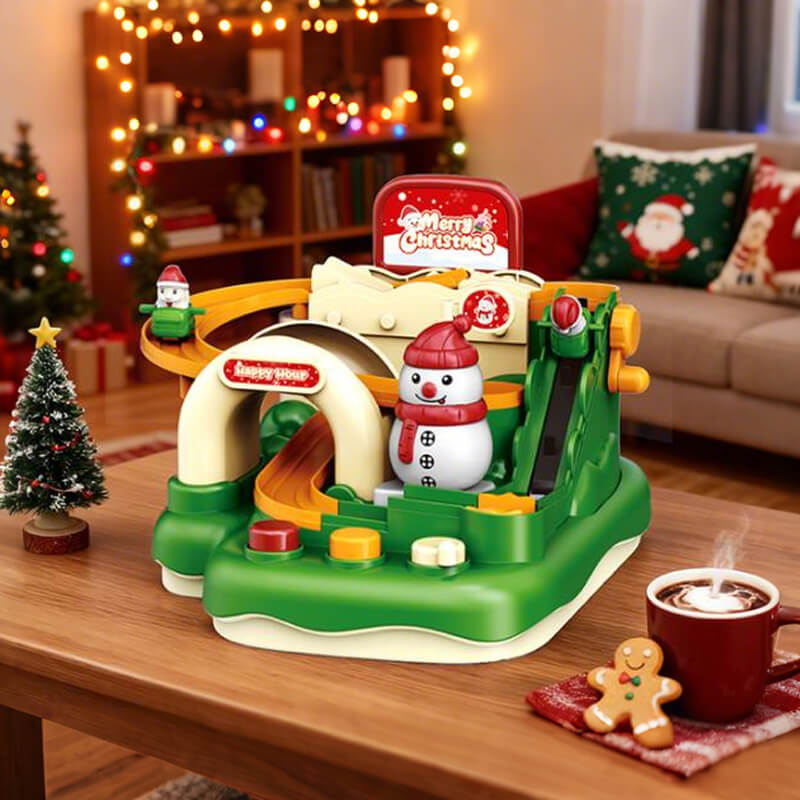 Kids Christmas Slippery Slide Adventure Toy Interactive Track Car with Snowman Duck Doll