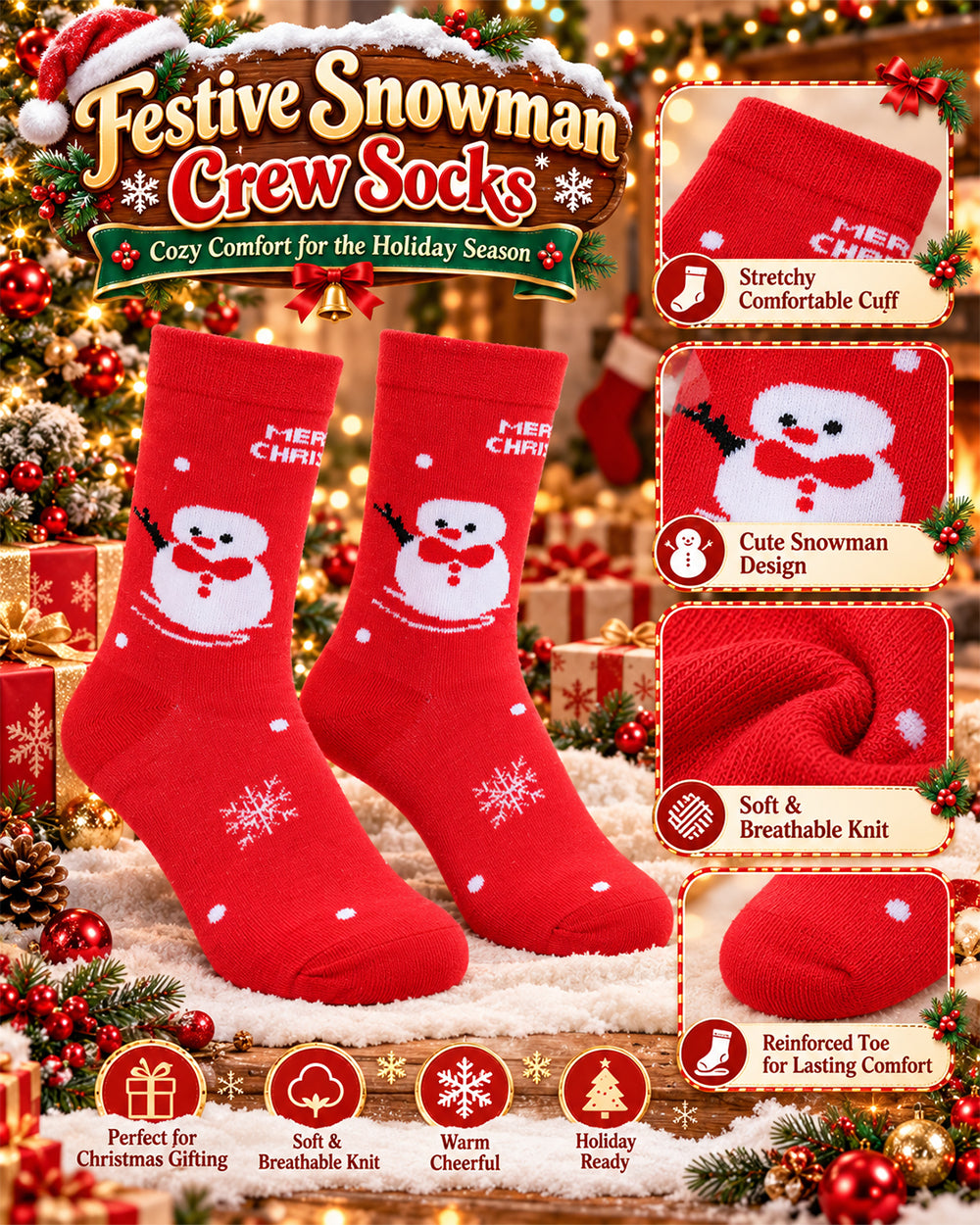 2026 Christmas Socks Advent Calendar 24 Pairs Festive Holiday Crew Cotton Socks Countdown Gift for Women Men