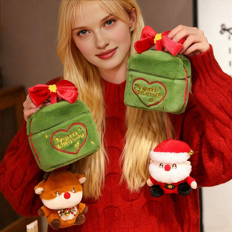 Christmas Surprise Gift Box Santa Claus Reindeer Plush Toy Cute Doll Christmas Gift