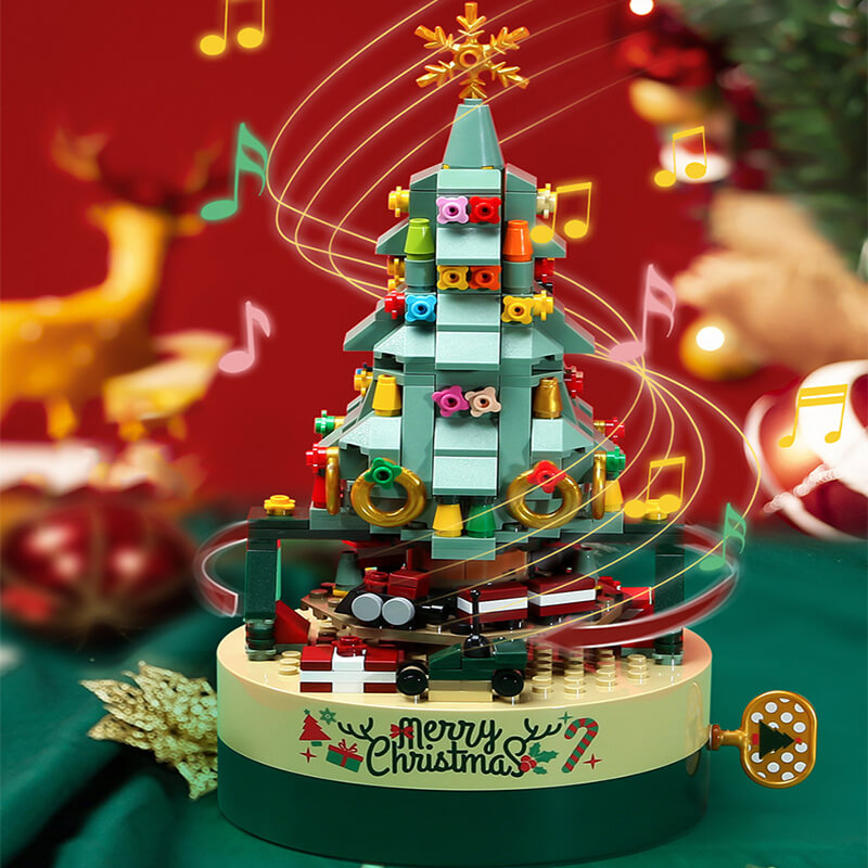 Christmas Tree Building Blocks Set 360° Rotating Tree Music Box with Led Lighting DIY Holiday Gift Set