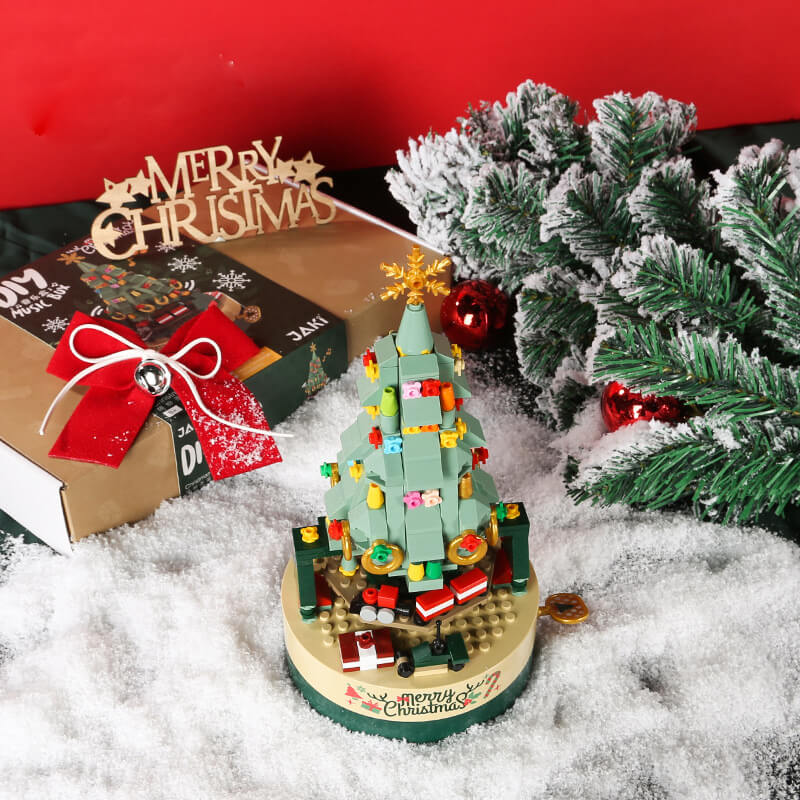 Christmas Tree Building Blocks Set 360° Rotating Tree Music Box with Led Lighting DIY Holiday Gift Set