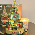 Christmas Tree Building Blocks Set 360° Rotating Tree Music Box with Led Lighting DIY Holiday Gift Set