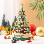 Christmas Tree Building Blocks Set 360° Rotating Tree Music Box with Led Lighting DIY Holiday Gift Set