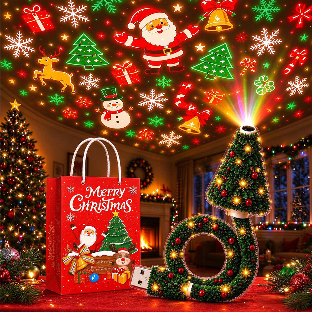 Christmas Tree Projector Light HD LED Holiday Pattern Projection Lamp with 6 Festive Scene Slides for Indoor Decorations