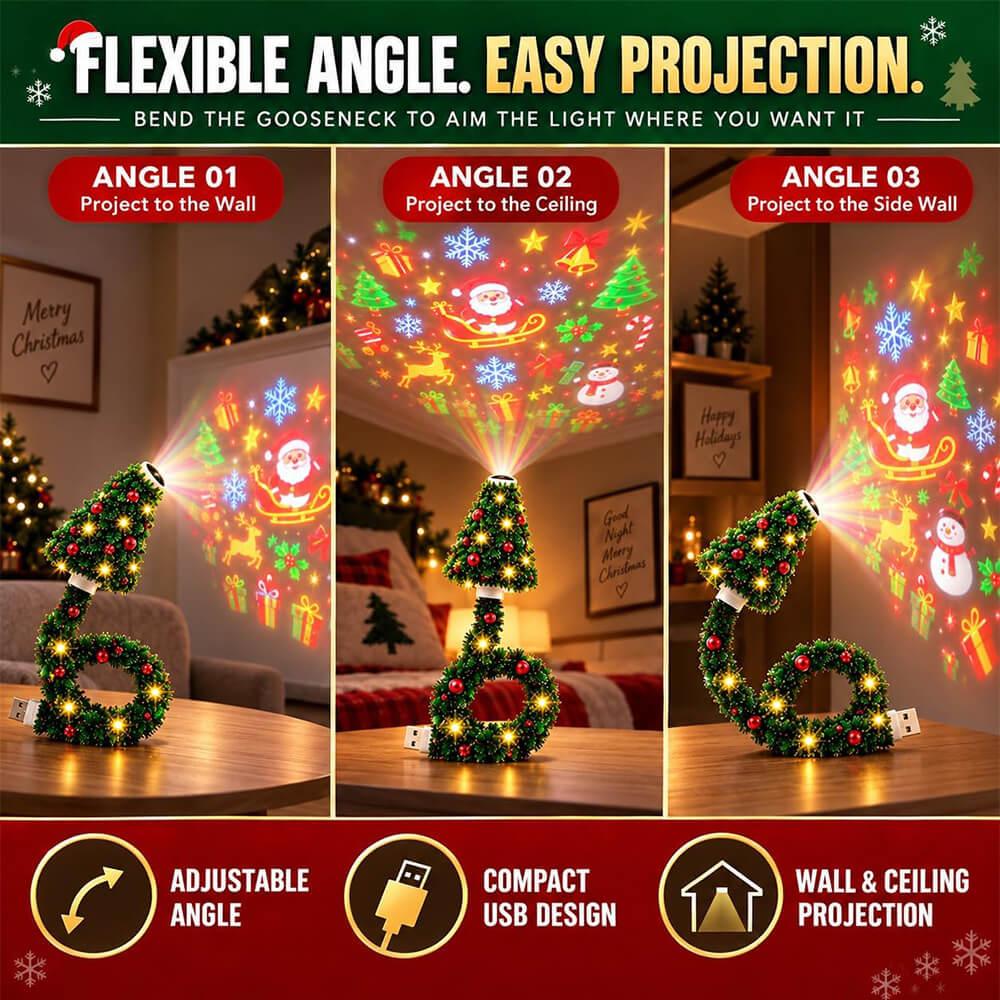 Christmas Tree Projector Light HD LED Holiday Pattern Projection Lamp with 6 Festive Scene Slides for Indoor Decorations