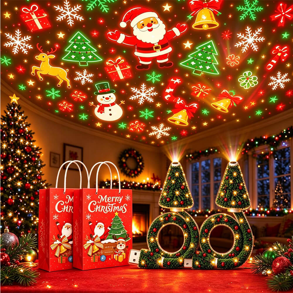 Christmas Tree Projector Light HD LED Holiday Pattern Projection Lamp with 6 Festive Scene Slides for Indoor Decorations