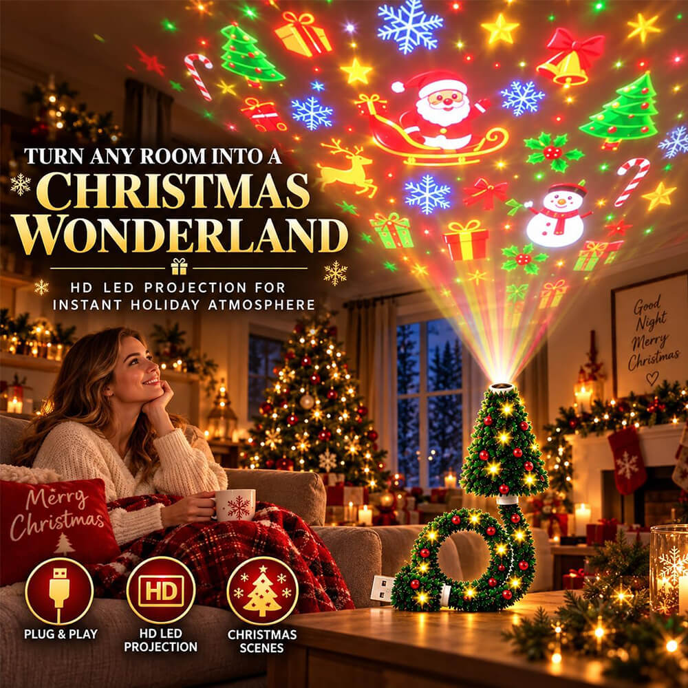 Christmas Tree Projector Light HD LED Holiday Pattern Projection Lamp with 6 Festive Scene Slides for Indoor Decorations