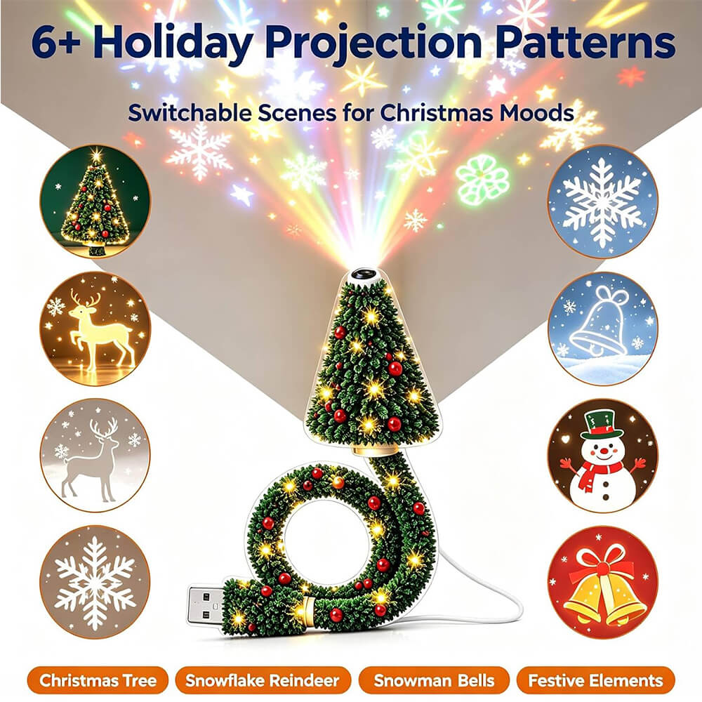 Christmas Tree Projector Light HD LED Holiday Pattern Projection Lamp with 6 Festive Scene Slides for Indoor Decorations