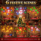 Christmas Tree Projector Light HD LED Holiday Pattern Projection Lamp with 6 Festive Scene Slides for Indoor Decorations