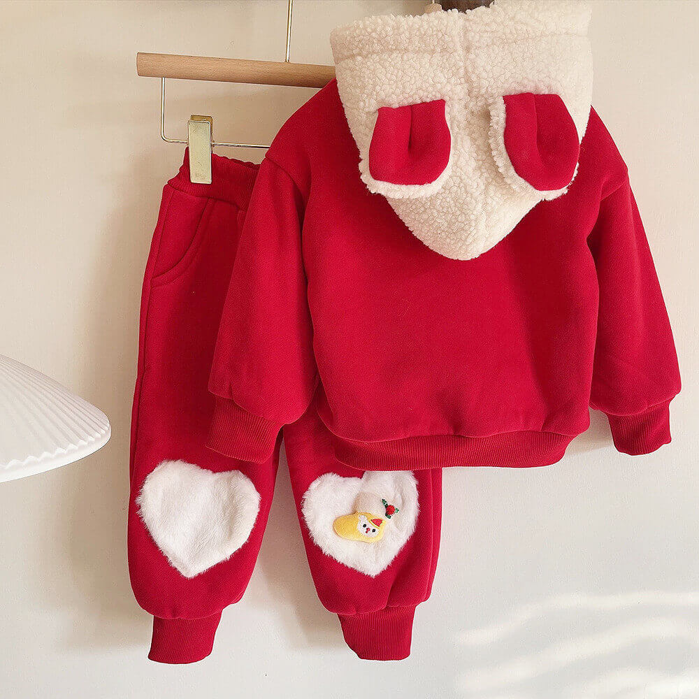 Baby Girls Christmas Hoodie Pants Suit Kids Thick Fleece Cozy Hooded Xmas Sweatshirt