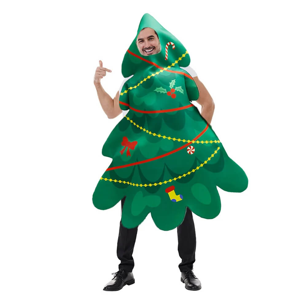 Christmas Tree Costume Funny Xmas Tree Dress for Adult Unisex Hooded Christmas Outfit