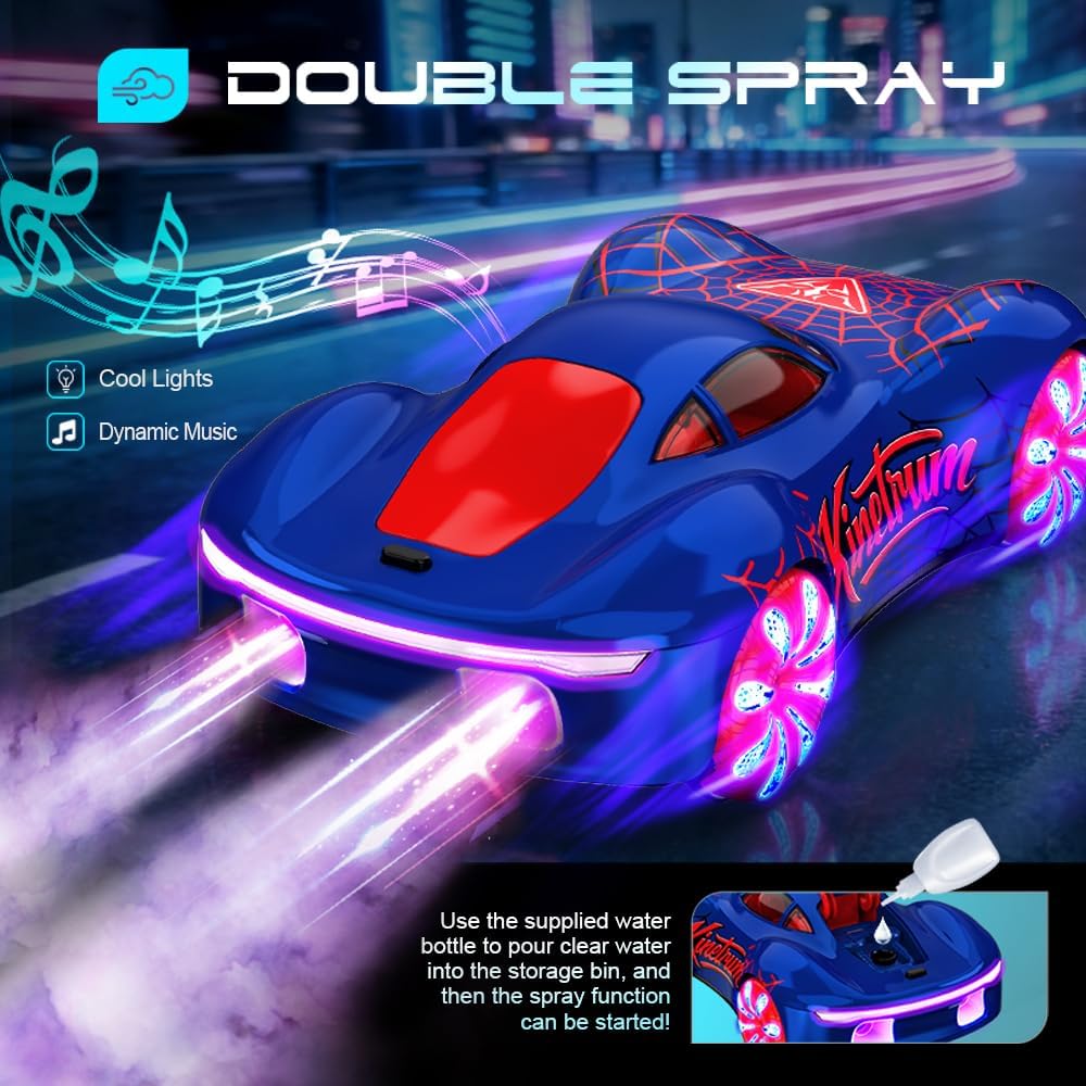 Cool RC Car Dual Spray Drift Stunt Car with Charging Pile and 360° Rotation For Kids Aged 3 and up