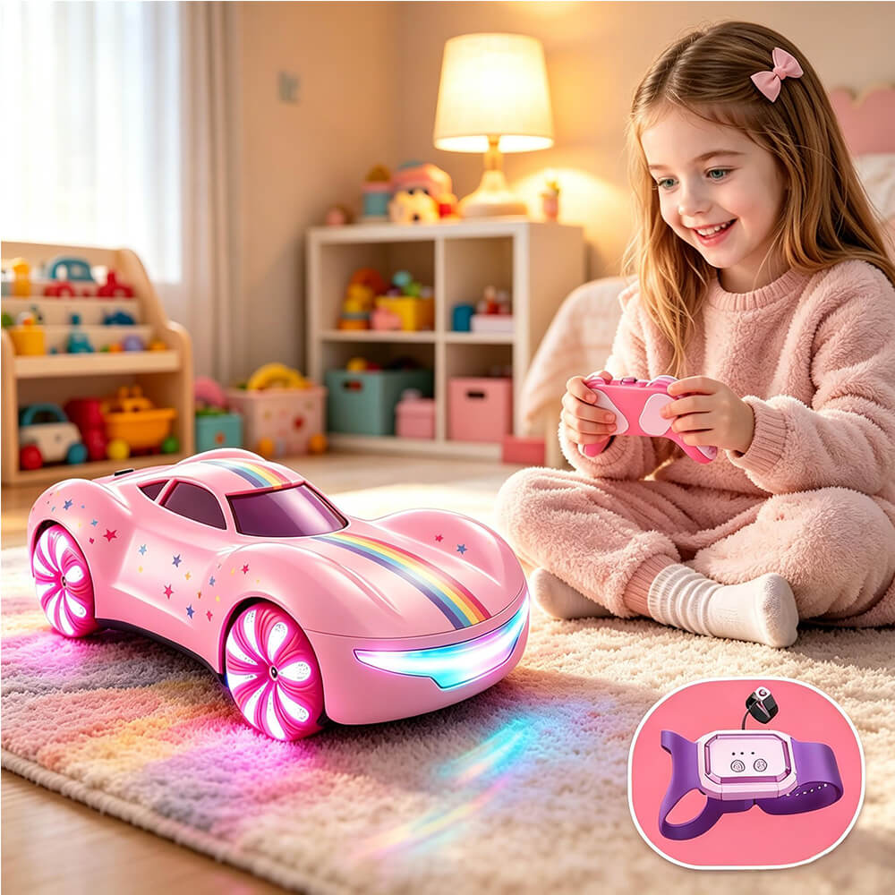 Pink RC Car Dual Spray Drift Car Remote and Gesture Stunt Car with 360° Rotation  For Girls Aged 3 and up