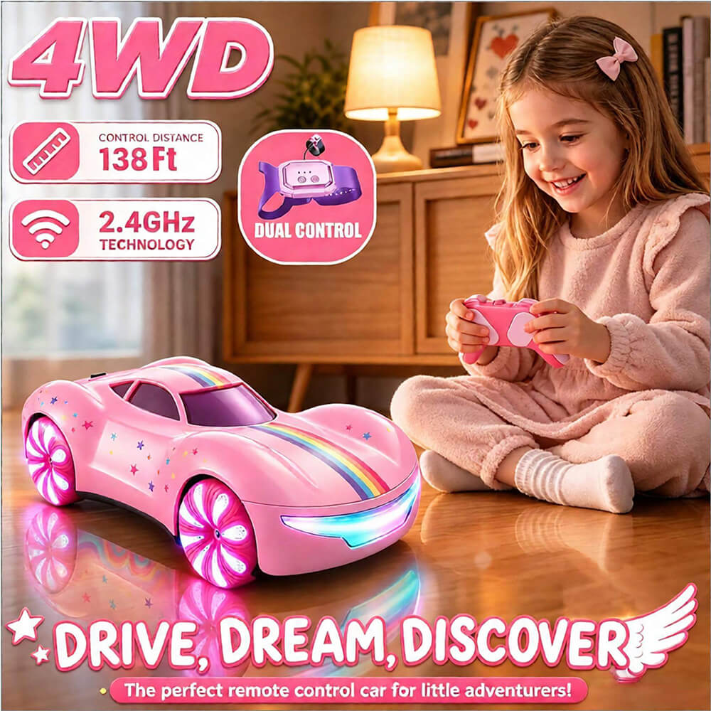 Pink RC Car Dual Spray Drift Car Remote and Gesture Stunt Car with 360° Rotation  For Girls Aged 3 and up