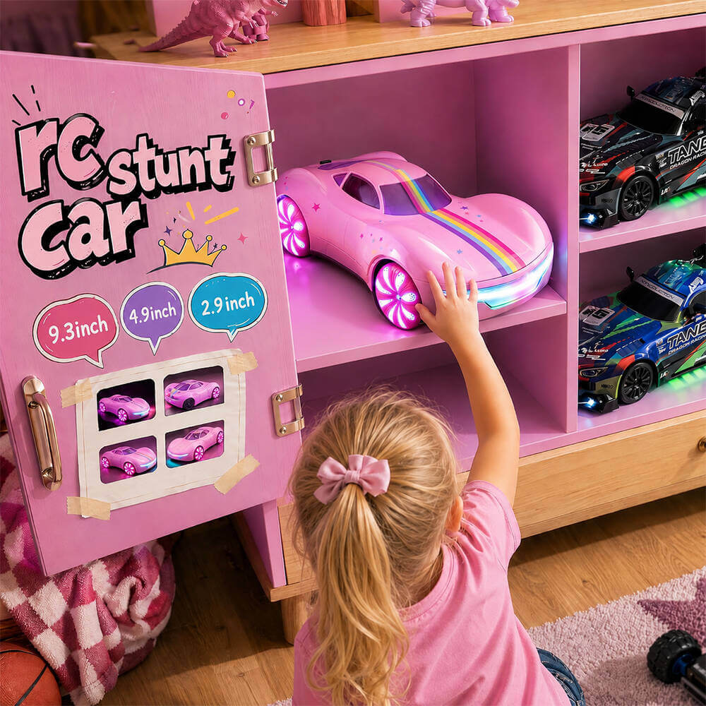 Pink RC Car Dual Spray Drift Car Remote and Gesture Stunt Car with 360° Rotation  For Girls Aged 3 and up