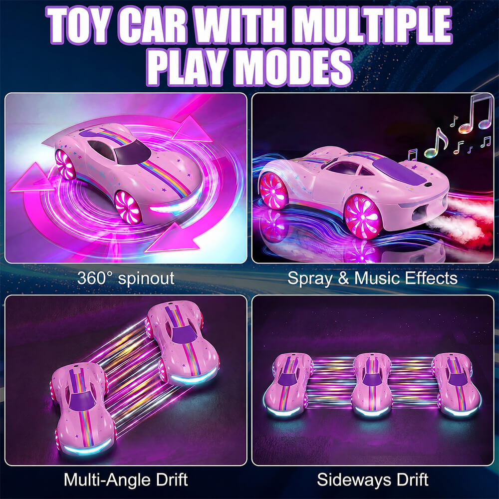 Pink RC Car Dual Spray Drift Car Remote and Gesture Stunt Car with 360° Rotation  For Girls Aged 3 and up
