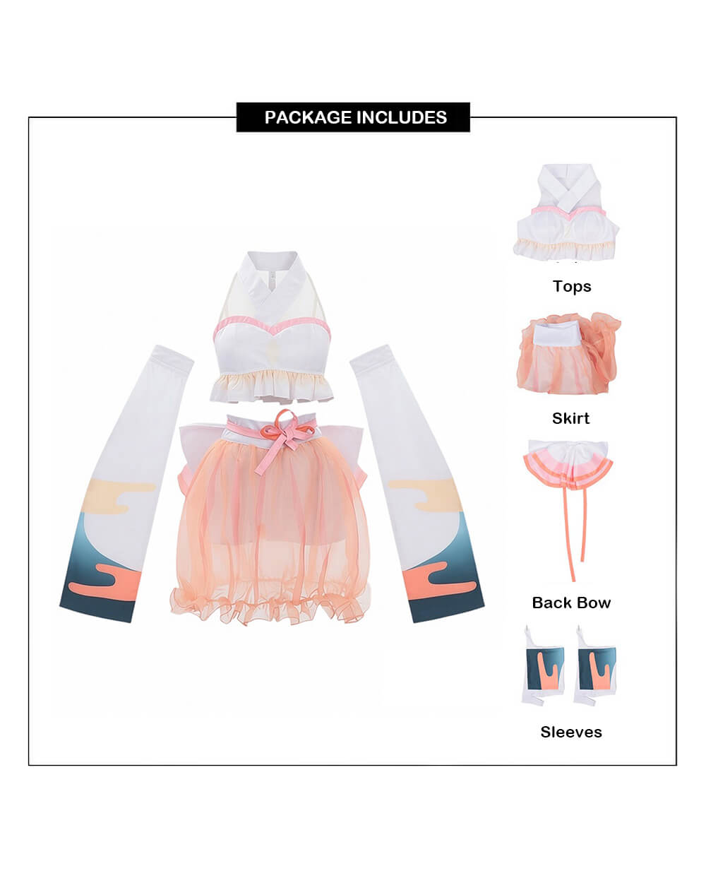 Kaguya Stage Performance Outfit Pink Backless Tops with Skirt and Flowing Detached Sleeves