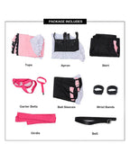 Noi Kimono Pink Maid Outfit with Ruffled Apron and Bell Sleeves for Halloween Cosplay