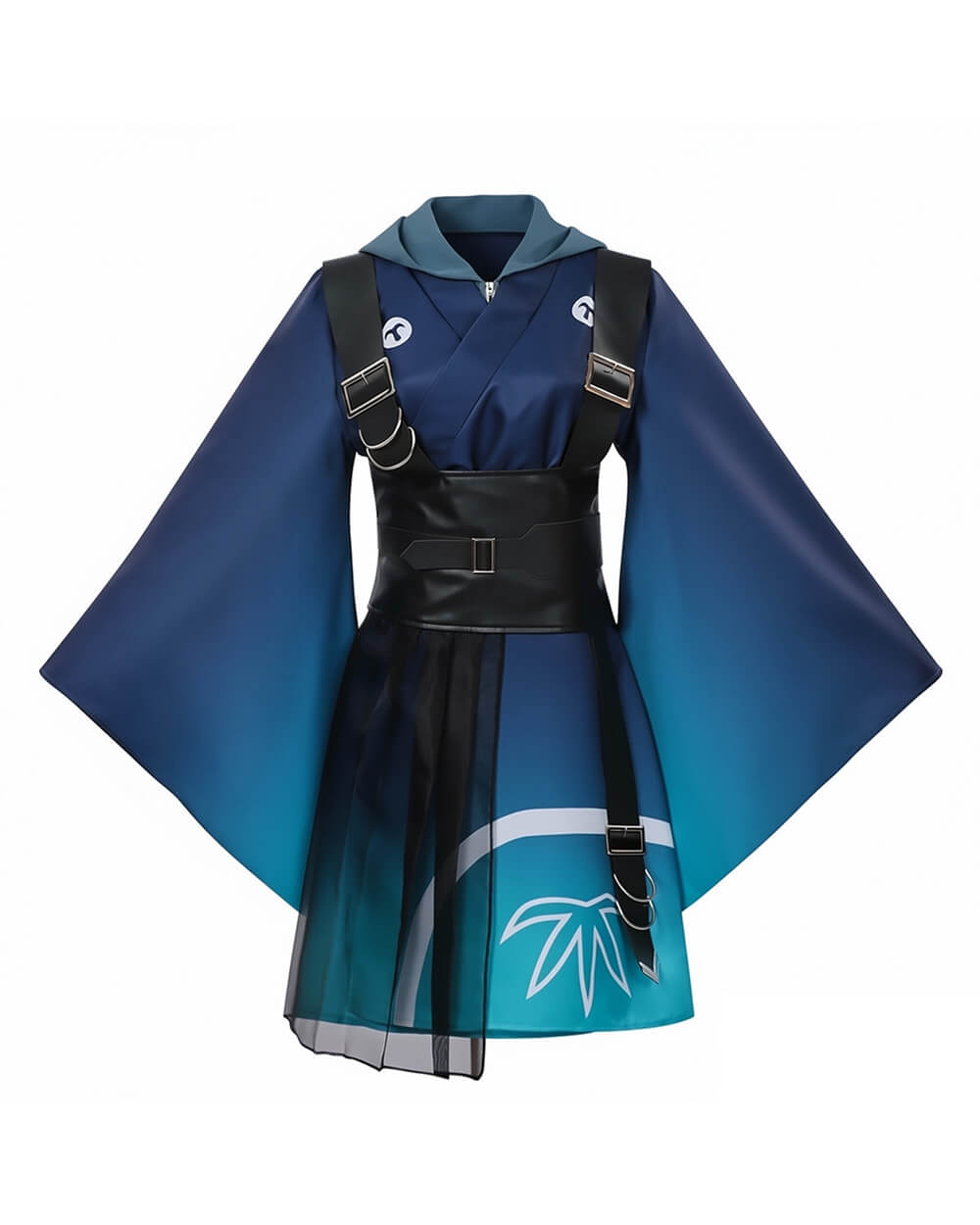 Iroha Cosplay Costume Blue Hoodie Kimono with Leather Waist Seal 3pcs Suit