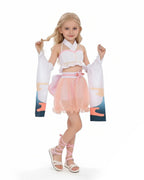 Kaguya Stage Performance Outfit Pink Backless Tops with Skirt and Flowing Detached Sleeves