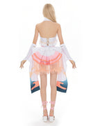 Kaguya Stage Performance Outfit Pink Backless Tops with Skirt and Flowing Detached Sleeves