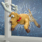 Crashing Santa & Reindeer Set with Sound Kicking Motion Shattered Glass Stickers Animated Funny Christmas Gift Window Display
