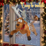 Crashing Santa & Reindeer Set with Sound Kicking Motion Shattered Glass Stickers Animated Funny Christmas Gift Window Display