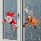 Crashing Santa & Reindeer Set with Sound Kicking Motion Shattered Glass Stickers Animated Funny Christmas Gift Window Display
