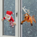 Crashing Santa & Reindeer Set with Sound Kicking Motion Shattered Glass Stickers Animated Funny Christmas Gift Window Display