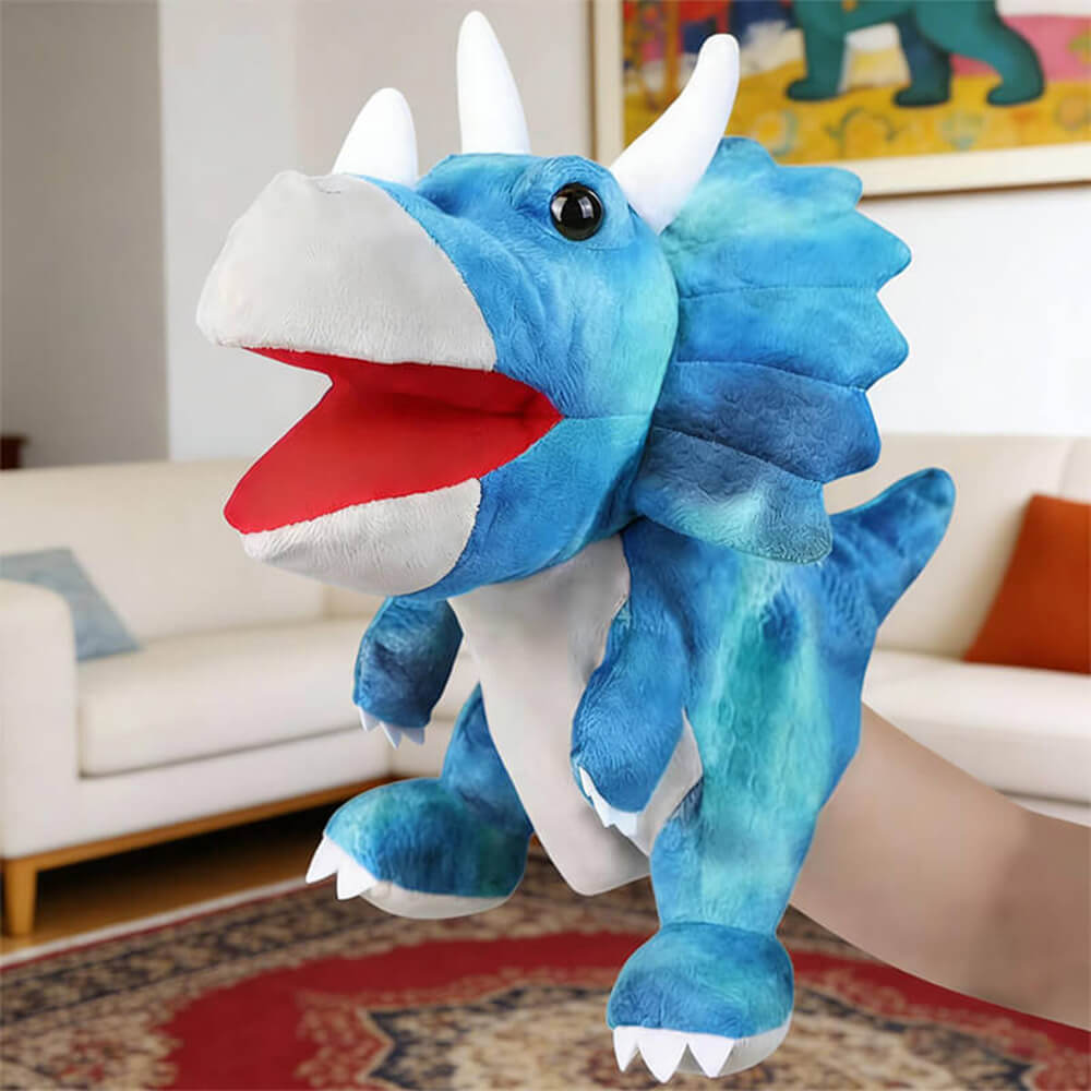 11.8‘’ Creative Dino Hand Puppet Soft Dino Stuffed Animal T-Rex Triceratops Early Education Toy