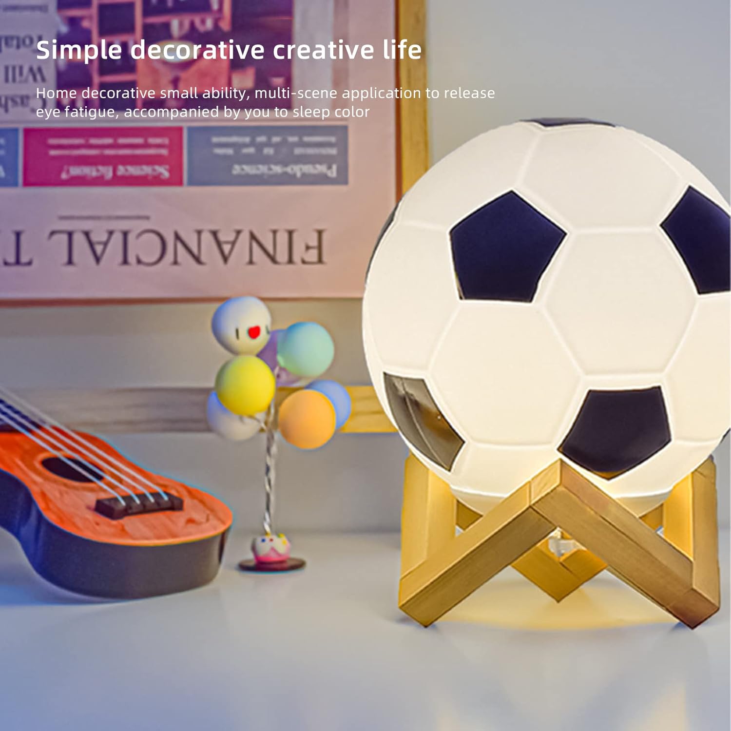 5.9 inch Creative Soccer LED Table Lamp with Remote Control 3 Color Dimmable Night Light For Desk Decor
