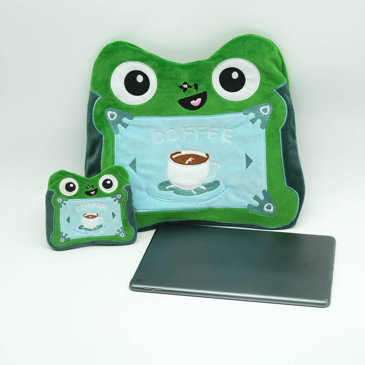 Cute Frog Plush Toy Bag Set Soft Tablet Bag and Coin Purse for iPad and Stationery Storage