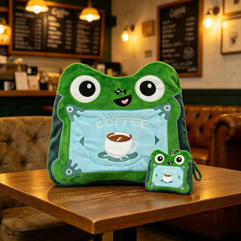 Cute Frog Plush Toy Bag Set Soft Tablet Bag and Coin Purse for iPad and Stationery Storage
