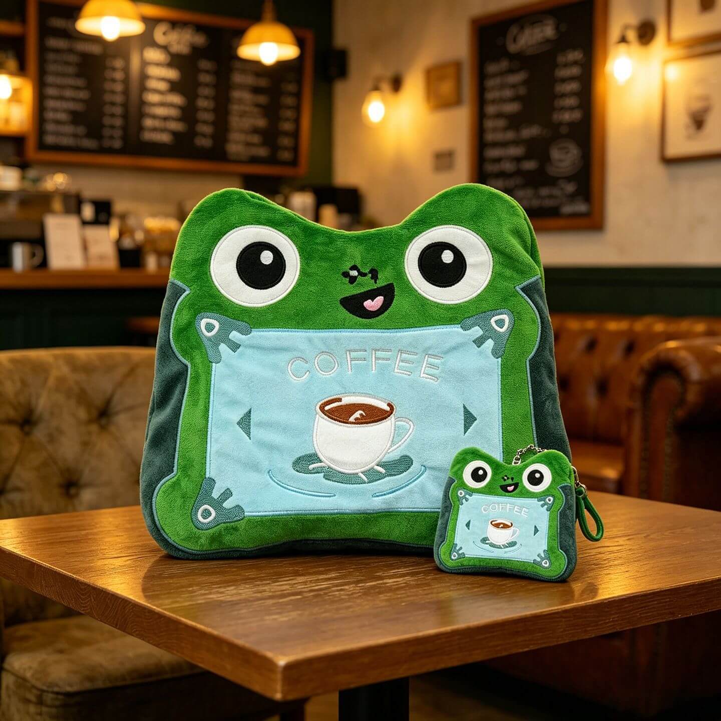 Cute Frog Plush Toy Bag Set Soft Tablet Bag and Coin Purse for iPad and Stationery Storage