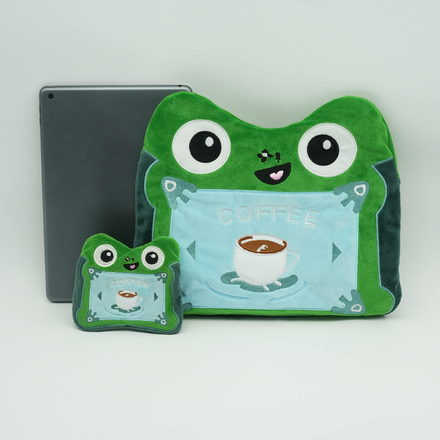 Cute Frog Plush Toy Bag Set Soft Tablet Bag and Coin Purse for iPad and Stationery Storage