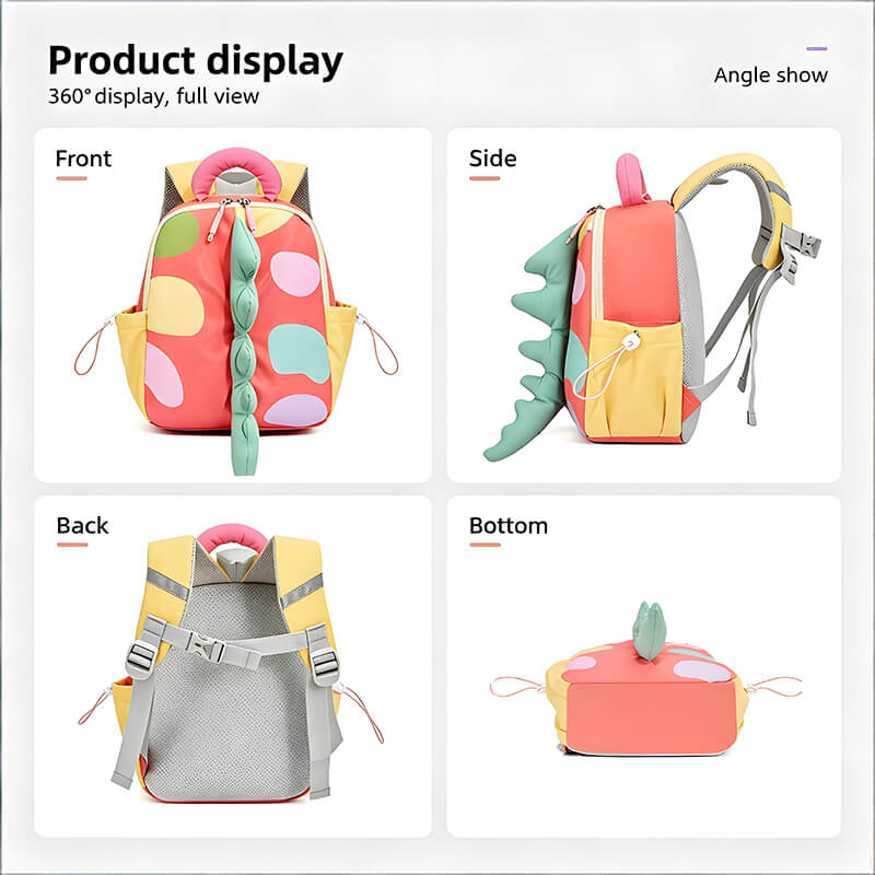 Cute Kids Backpack Dinosaur Tail Backpack Waterproof Schoolbag with Safe Reflective Strip