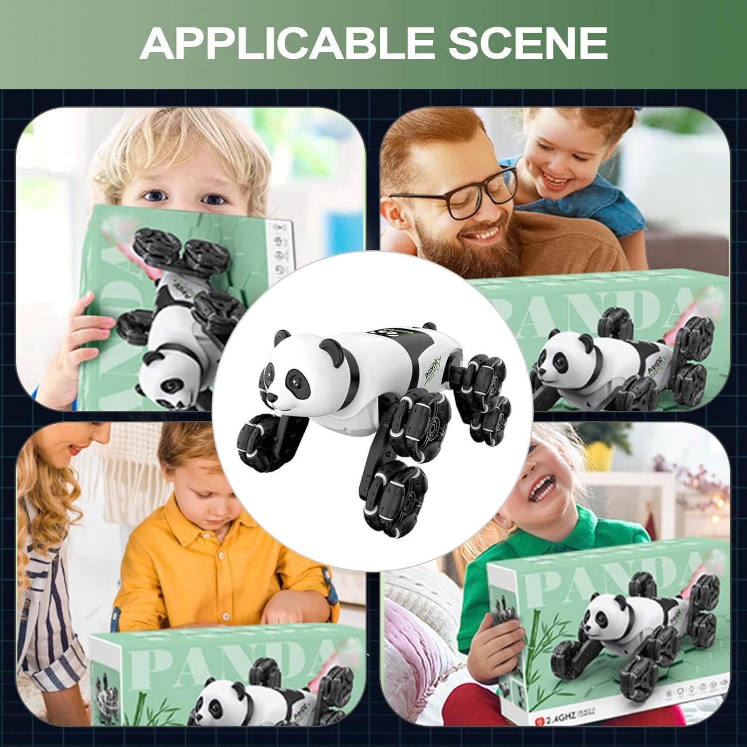 Remote Control Car 2.4G Cute Panda Eight-wheel Stunt Car Swing Arm Climbing Off-road Vehicle