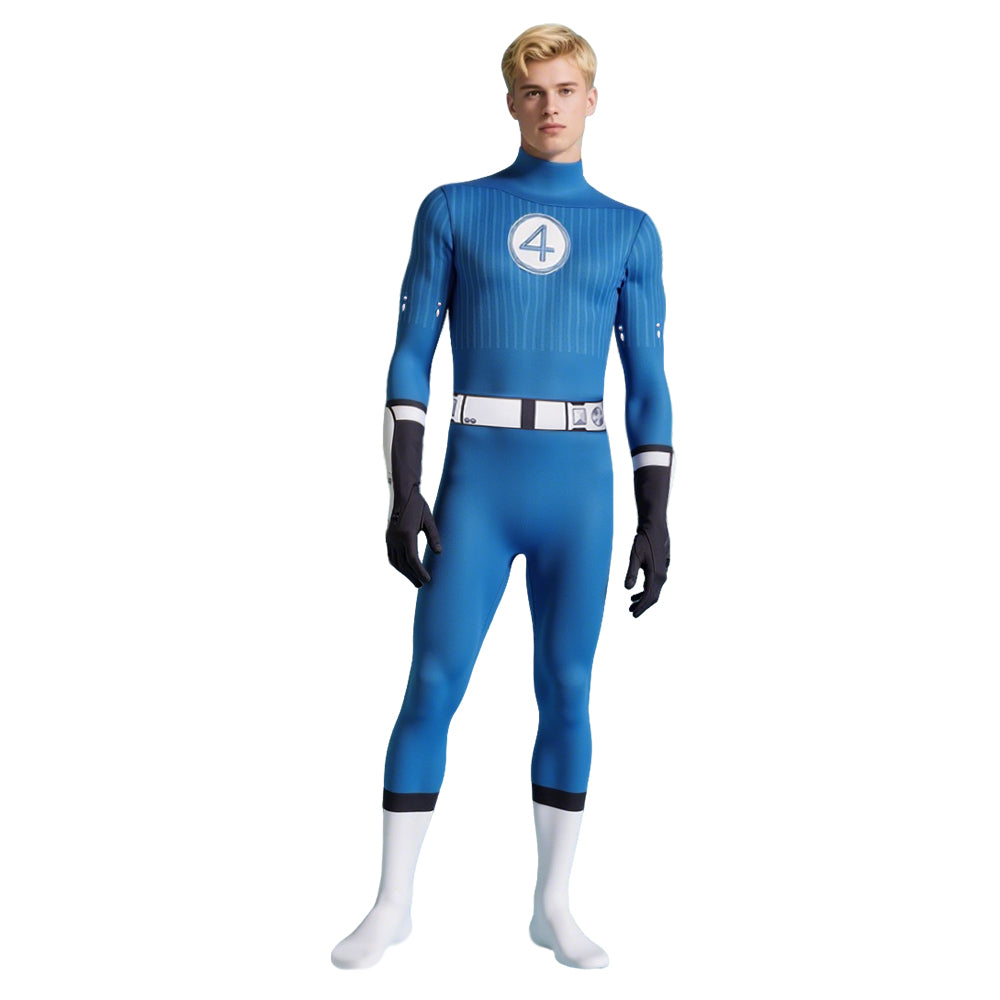 Mr Fantastic Costume Earth's Smartest Man Blue Jumpsuit Hero Suit for Kids Adults Cosplay